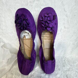 Purple Ollio Womens Ballet Flats W/ Flower Design Faux Suede Slip On Comfort
